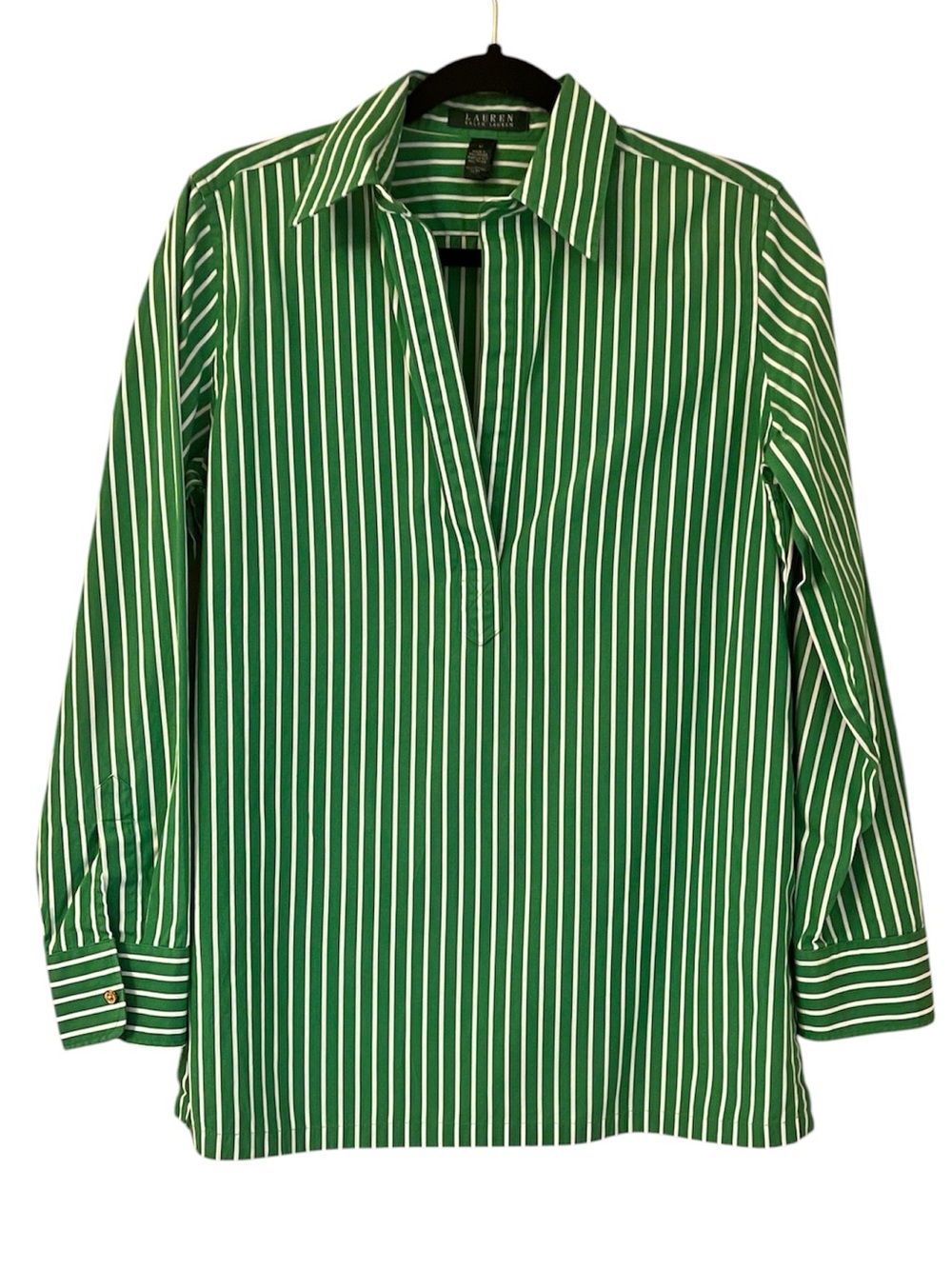 Lauren Ralph Lauren blouse  green and white vertical stripes  size M